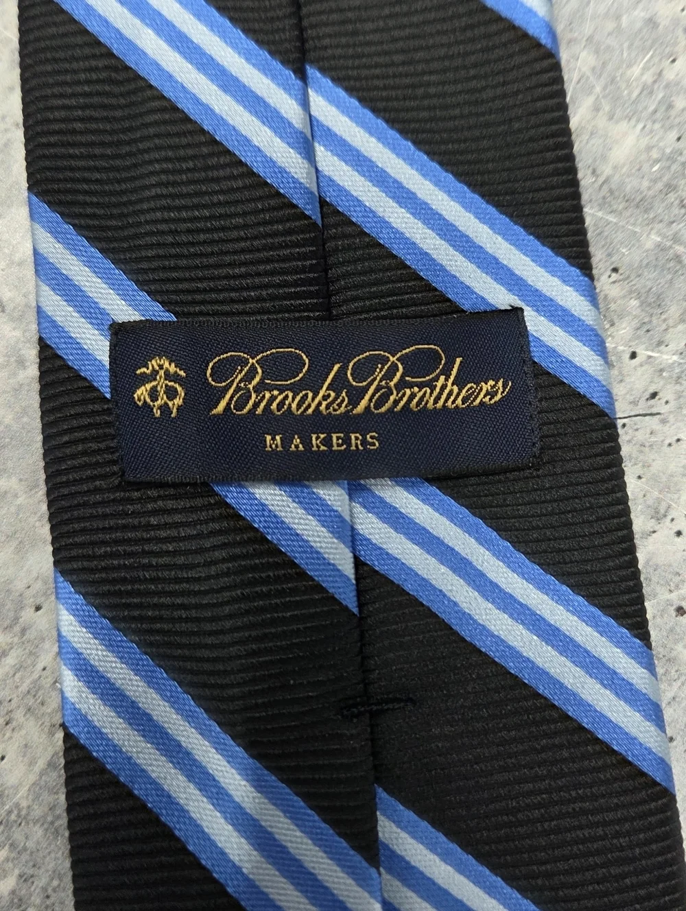 Brooks Brothers Black Blue White Diagonal Striped Silk Tie